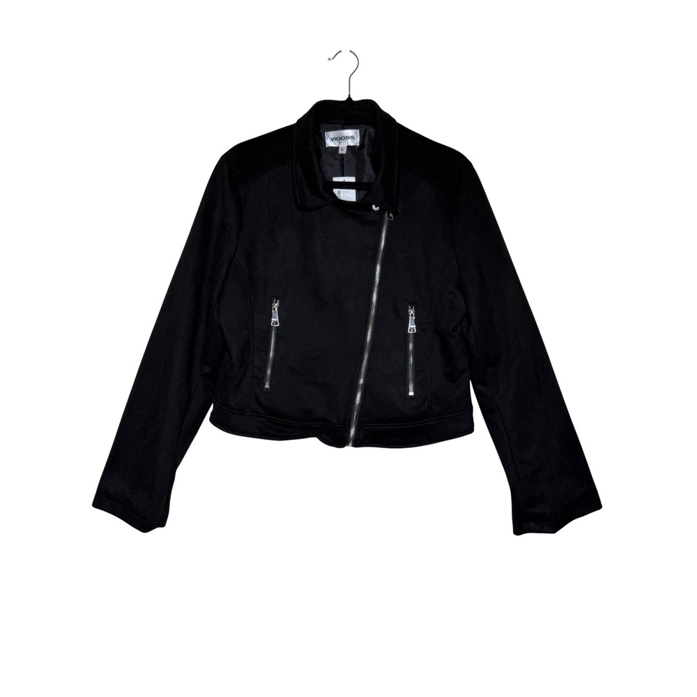 NEW Vigoss Moto Jacket Black Faux Suede Size L NWT Edgy Minimalist Streetwear